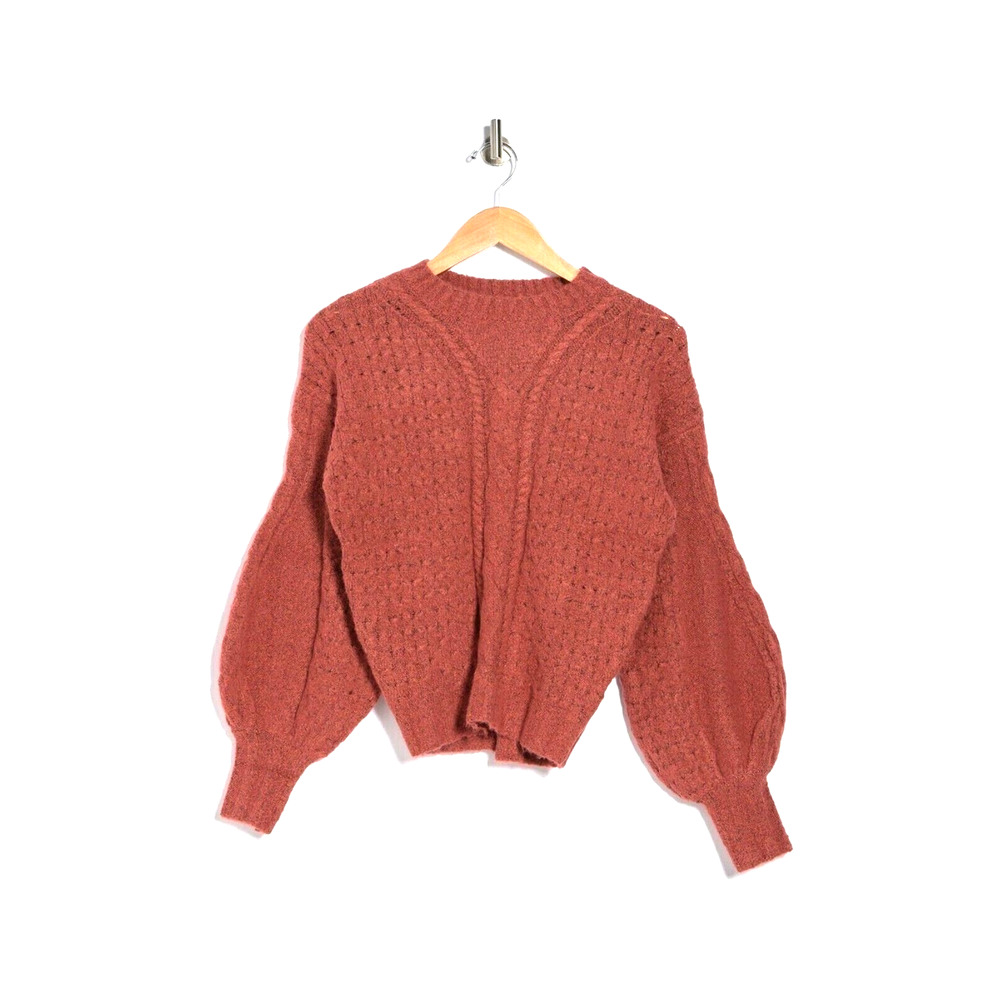 Love, Fire Women's Cable‎ Knit Balloon Sleeve Sweater in Marsala Large MSRP $35